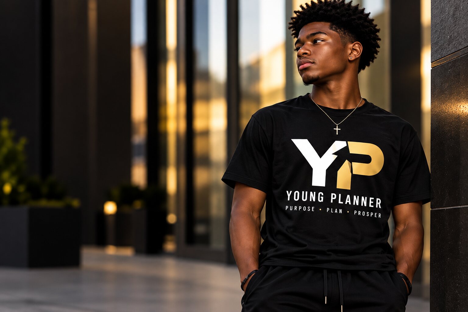 Young Planner wearing the black YP Young Planner T-shirt