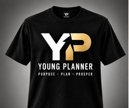 Front of the black YP Young Planner T-shirt with the YP chest logo